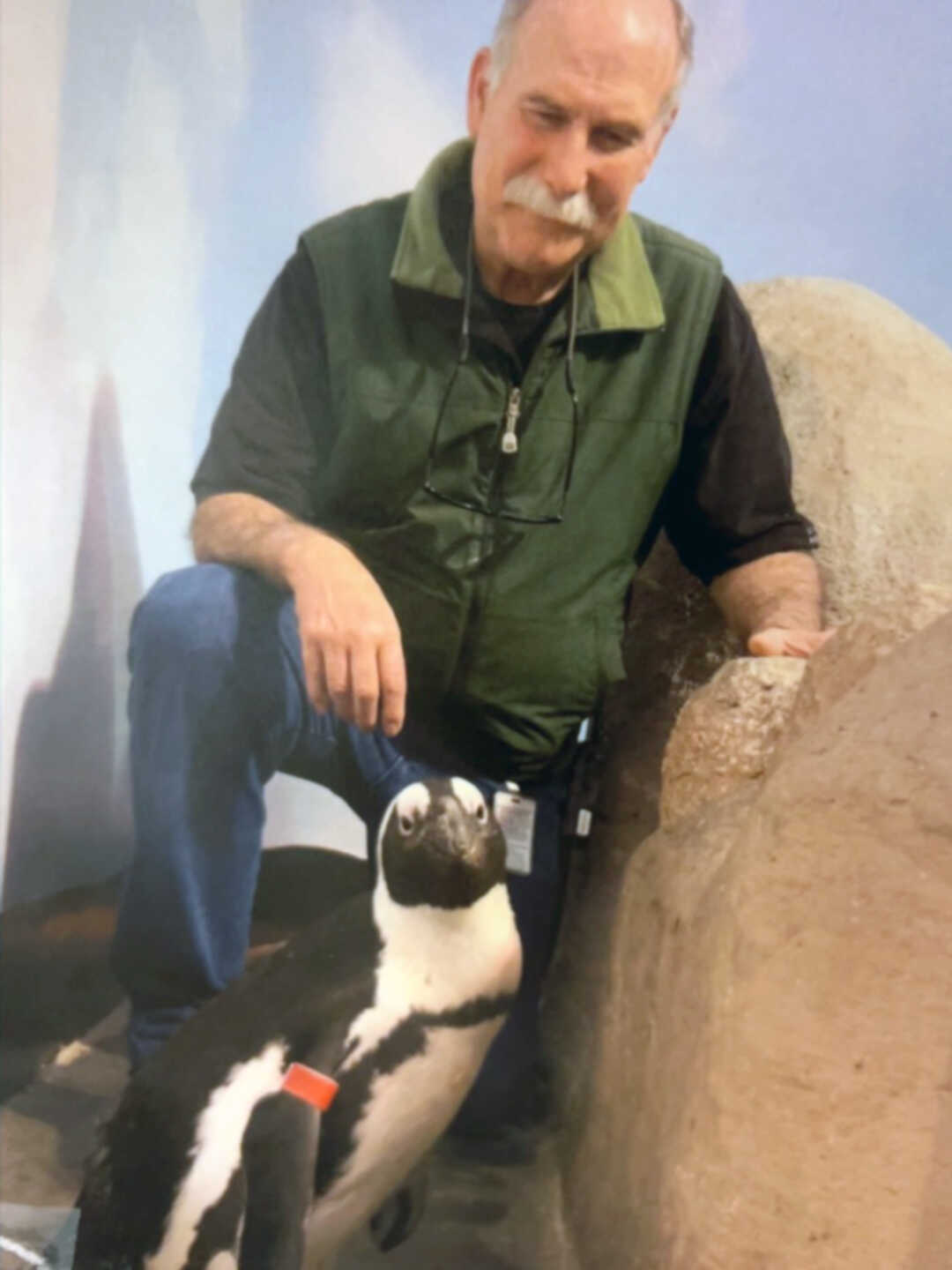 Cal Academy veterinarian Freeland Dunker with his namesake African penguin, also named Dunker